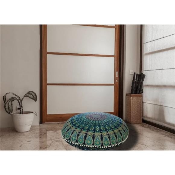 Room Décor Floor Pillow Meditation Boho Outdoor Cushion Cover MandalaBlue 32inch - Picture 4 of 6